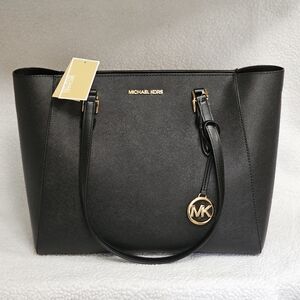 Michael Kors Charlotte Black Tote Shoulder Bag Leather Purse